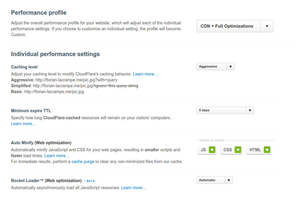 Choix optimisation Cloudflare